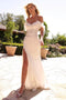 Cinderella Divine CD965W - Off-Shoulder Rosette Long Dress