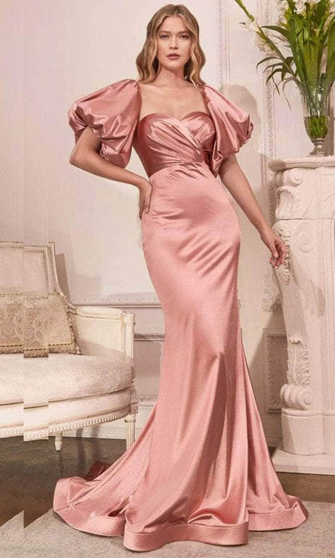 Cinderella Divine CD983C - Long Gown with Puff Sleeves