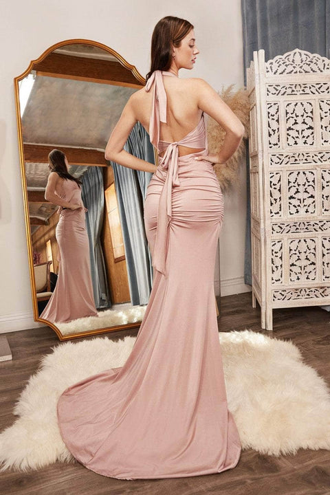 Cinderella Divine CDS408-  Dress with Plunging Satin Open Back