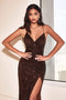 Cinderella Divine CH225 - Sheath Dress with Plunging V-neck and Sequins
