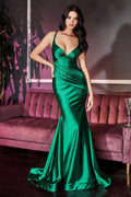 Cinderella Divine CH236 - Ruched Satin Evening Gown with an Open Back