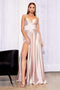 Cinderella Divine CJ523 - Sweetheart Neckline Satin Gown with High Slit