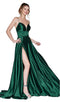 Cinderella Divine CJ523 - Sweetheart Neckline Satin Gown with High Slit