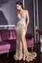 Cinderella Divine CR844 - Glittery Plunging V Neck Mermaid Gown