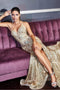 Cinderella Divine CR844 - Glittery Plunging V Neck Mermaid Gown