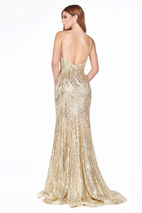 Cinderella Divine CR844 - Glittery Plunging V Neck Mermaid Gown