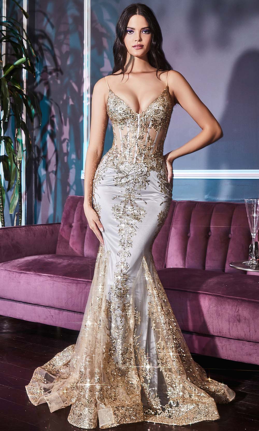 shimmer mermaid dress Cinderella Divine J810 Models are wearing the colour_group:Neutral Size:9,5 BABY BLUE CAPE GOWN