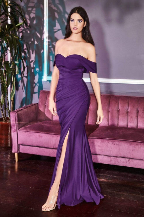 Cinderella Divine KV1050 - Off Shoulder Fitted Jersey Evening Gown