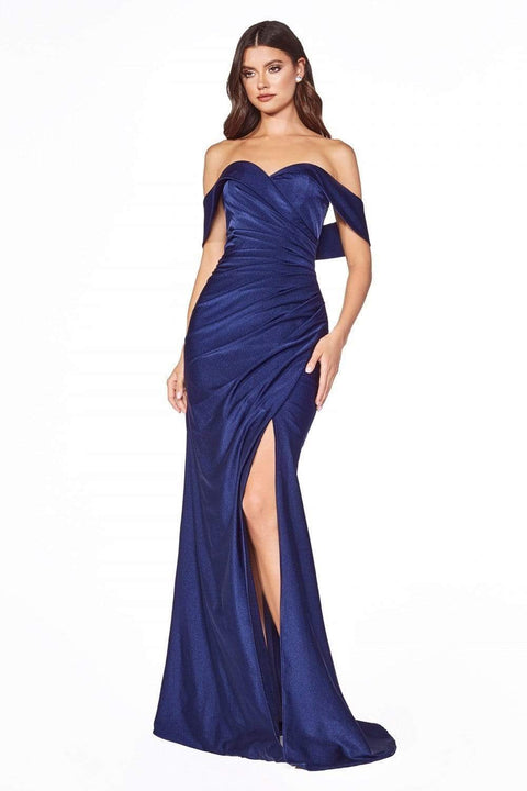 Cinderella Divine KV1050 - Off Shoulder Fitted Jersey Evening Gown