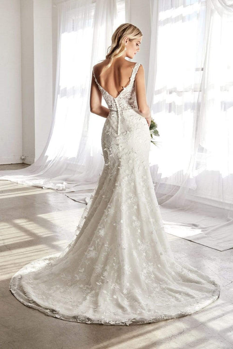 Cinderella Divine TY01 - Deep V-neck Trumpet Gown with Floral Applique