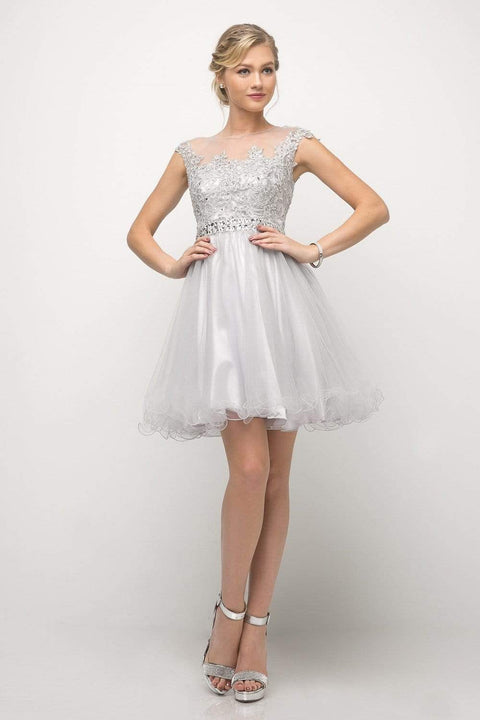 Cinderella Divine UJ0012 - Cocktail Dress with Illusion Shoulders Ruffled Hem