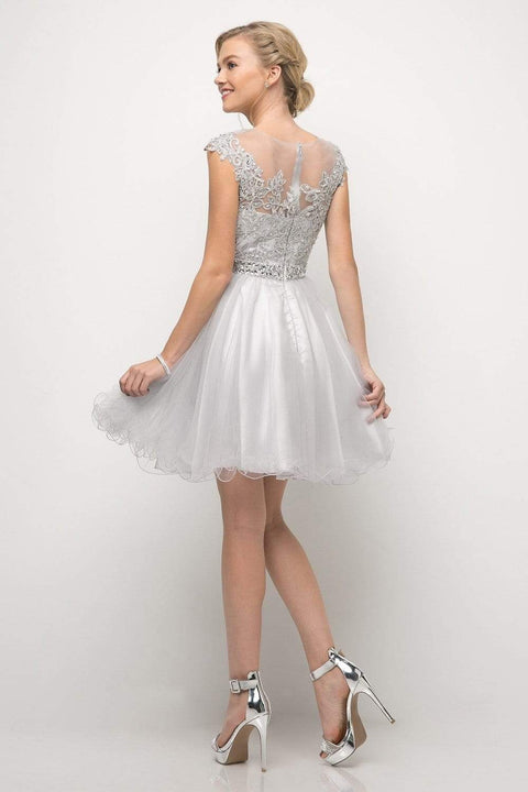 Cinderella Divine UJ0012 - Cocktail Dress with Illusion Shoulders Ruffled Hem