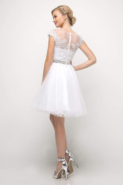 Cinderella Divine UJ0012 - Cocktail Dress with Illusion Shoulders Ruffled Hem