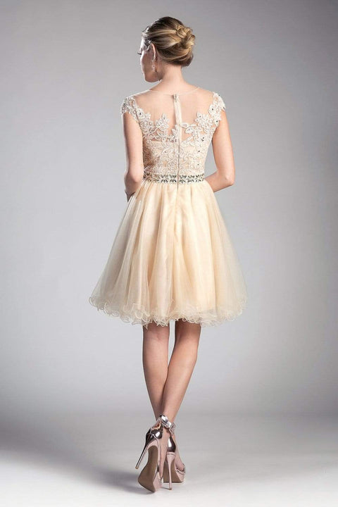 Cinderella Divine UJ0012 - Cocktail Dress with Illusion Shoulders Ruffled Hem