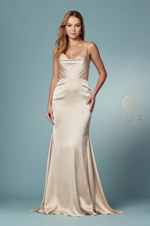 Sleeveless Cowl Neck Mermaid Dress by Nox Anabel R1026