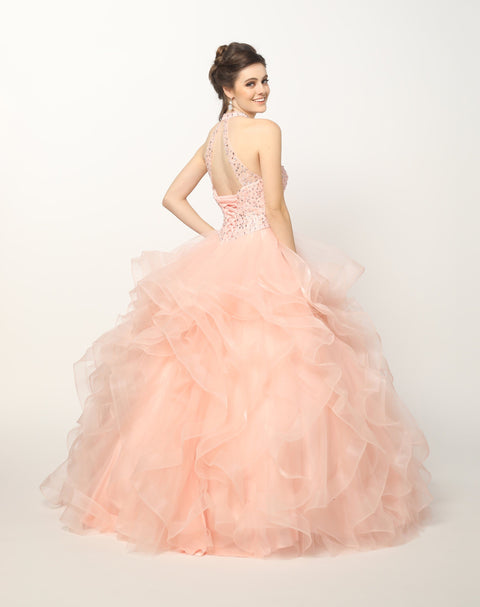 High Neck Ruffled Ball Gown by Juliet 1420