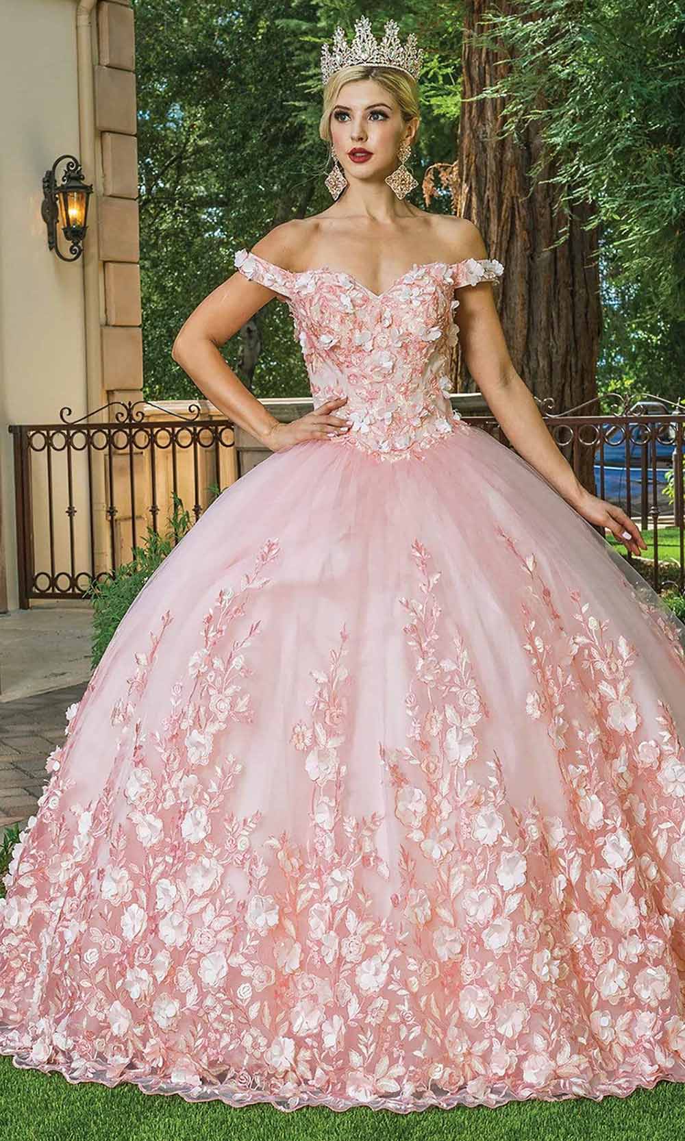 Dancing Queen 1569 Off Shoulder Floral Applique Quinceanera Dress