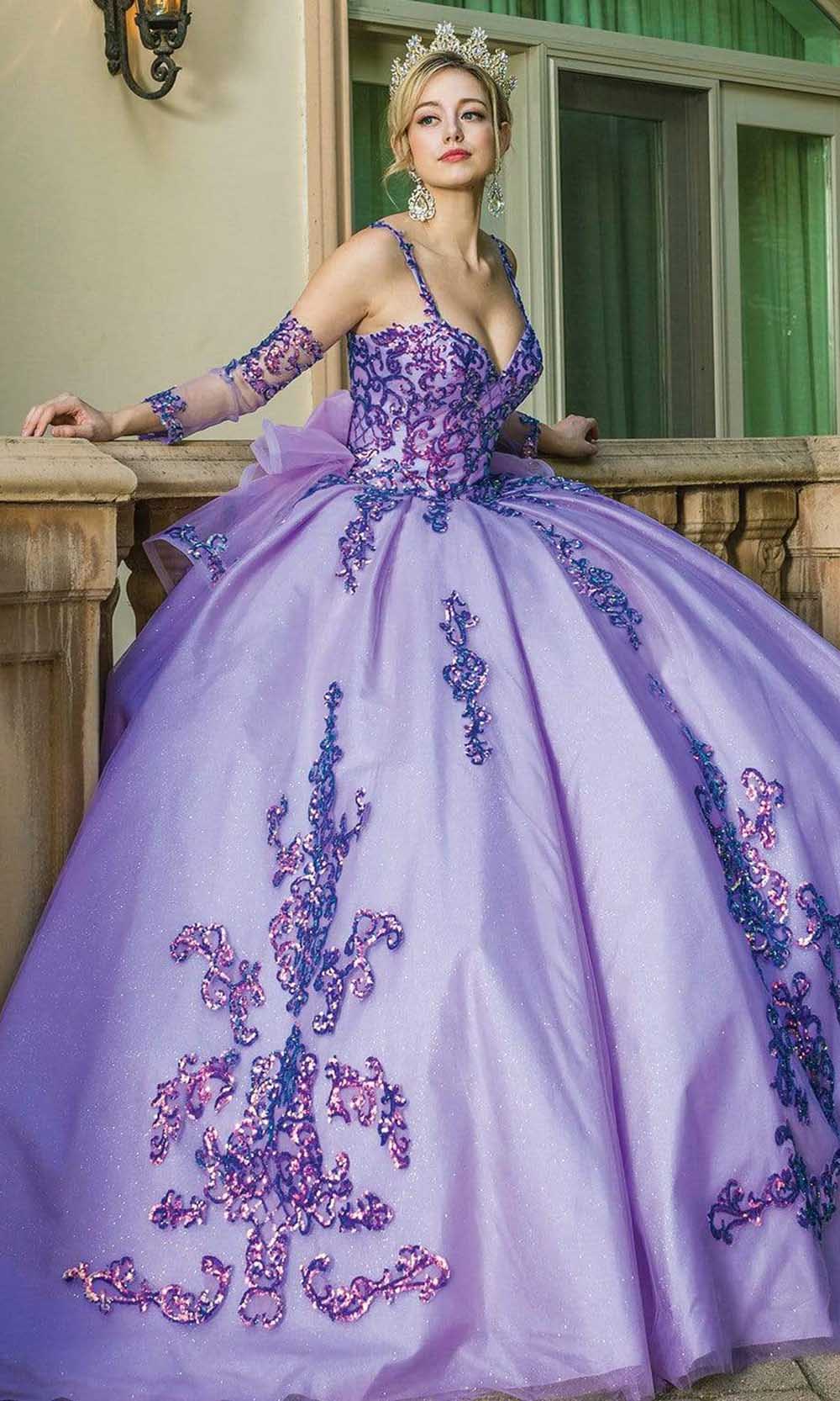 Dancing Queen 1652 long illusion tulle Quinceanera Dress