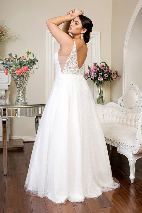 Deep V-Neck Glitter Wedding Dress by Elizabeth K GL1915
