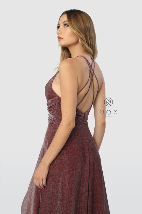High Neck Waist Plates Long Dress with Side Slit _E184 by Nox Anabel