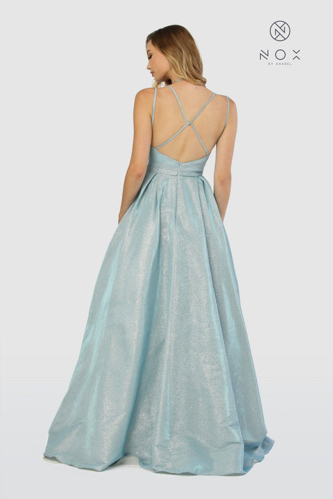 Sweetheart V-Neckline Long Glitter A-Line with Pocket_E228 by Nox Anabel