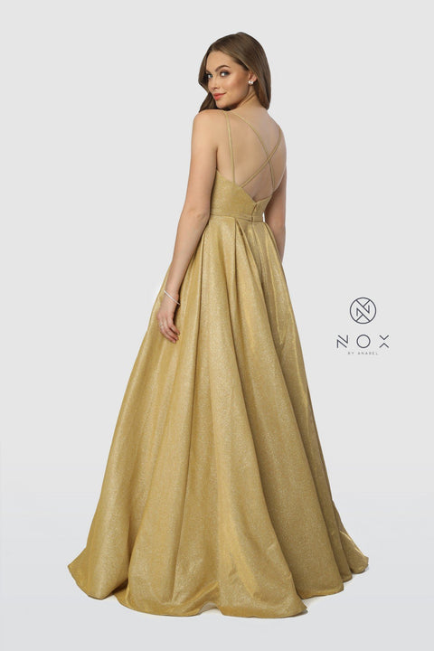 Sweetheart V-Neckline Long Glitter A-Line with Pocket_E228 by Nox Anabel