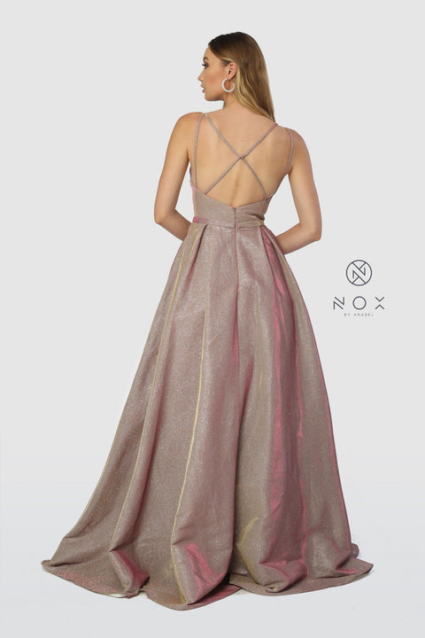 Sweetheart V-Neckline Long Glitter A-Line with Pocket_E228 by Nox Anabel