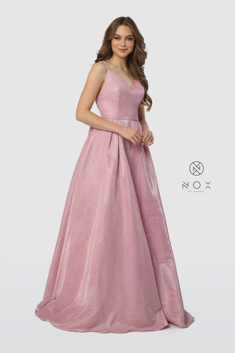 Sweetheart V-Neckline Long Glitter A-Line with Pocket_E228 by Nox Anabel