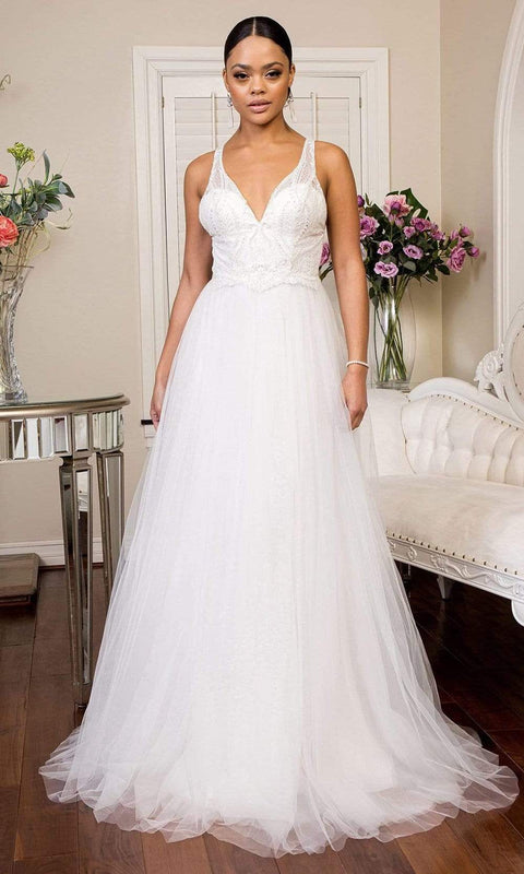 Ivory Elizabeth K - GL1901 Embellished Plunging V Neck A-line Gown by Elizabeth K Bridal