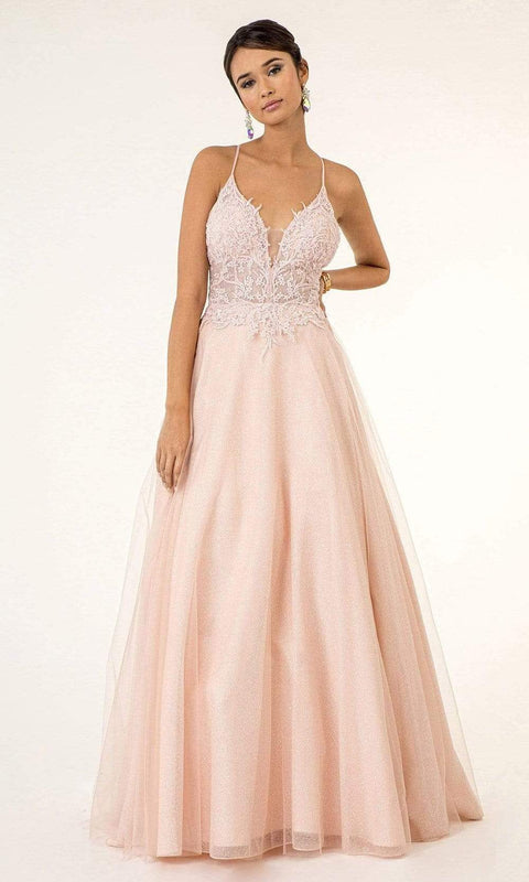Elizabeth K - GL1917 Beaded Floral Embroidery Bodice Glitter Mesh Gown by Elizabeth K Bridal
