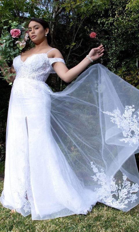 White Elizabeth K - GL1946 Cold Shoulder Lace Bridal Dress by Elizabeth K Bridal