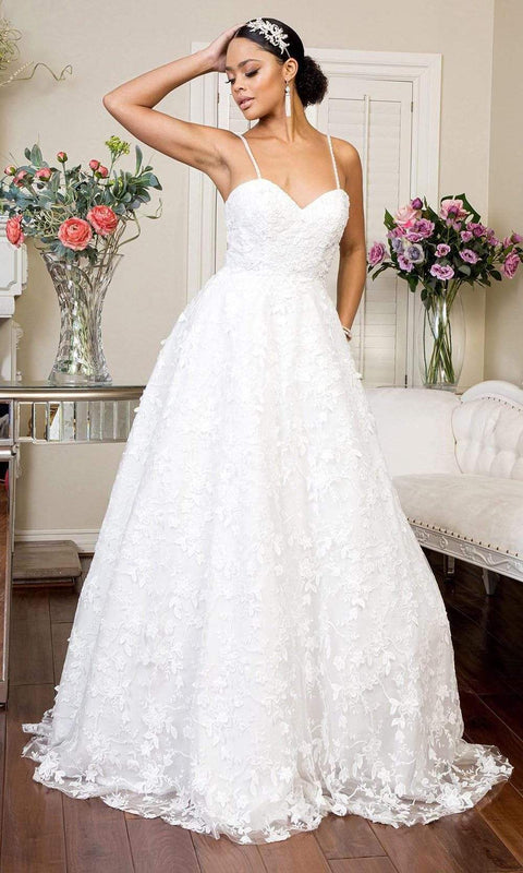 Ivory Elizabeth K - GL1951 Thin Strapped Floral Designed Dress by Elizabeth K Bridal