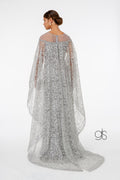Embellished Lace Fitted Cape Gown by Elizabeth K GL2977