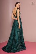 Embellished Lace Long Illusion V-Neck Dress by GLS Gloria GL2634
