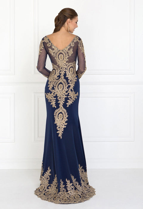 Elizabeth K GL1597's Mermaid Gown with Embellished Long Sleeves