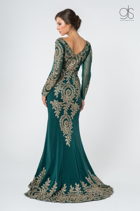 Elizabeth K GL1597's Mermaid Gown with Embellished Long Sleeves