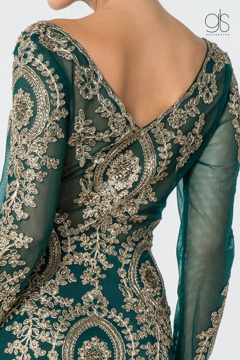 Elizabeth K GL1597's Mermaid Gown with Embellished Long Sleeves