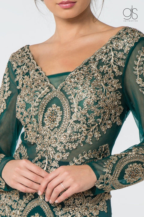 Elizabeth K GL1597's Mermaid Gown with Embellished Long Sleeves