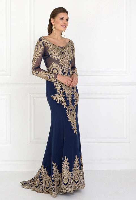 Elizabeth K GL1597's Mermaid Gown with Embellished Long Sleeves
