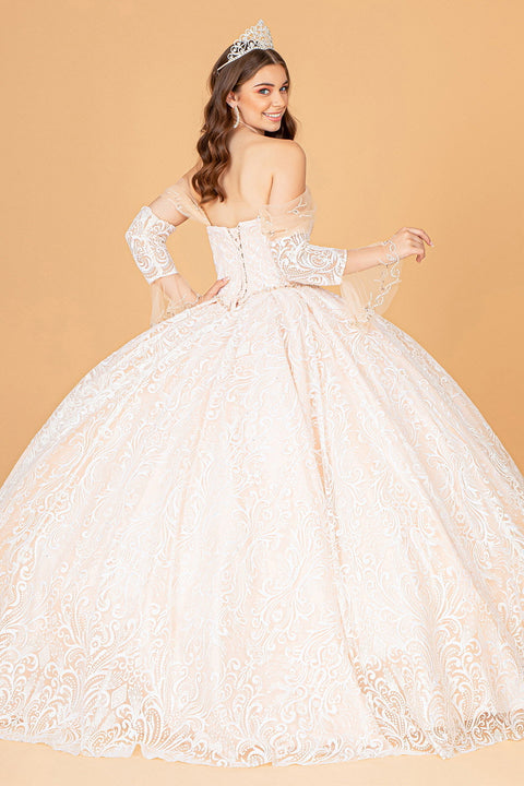 Gown with Embellished Off Shoulder by Elizabeth K GL3073