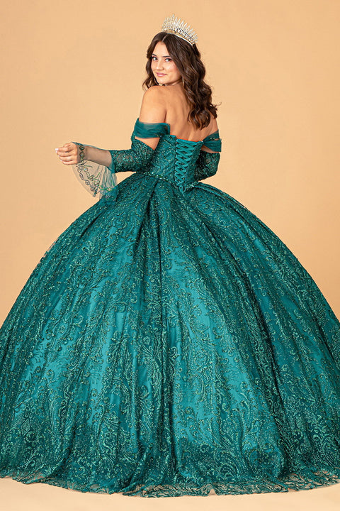 Gown with Embellished Off Shoulder by Elizabeth K GL3073