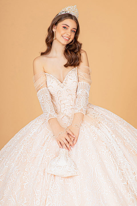 Gown with Embellished Off Shoulder by Elizabeth K GL3073