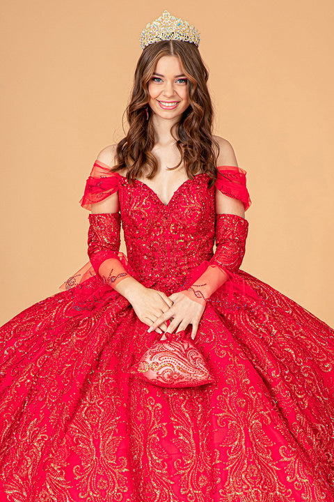 Gown with Embellished Off Shoulder by Elizabeth K GL3073