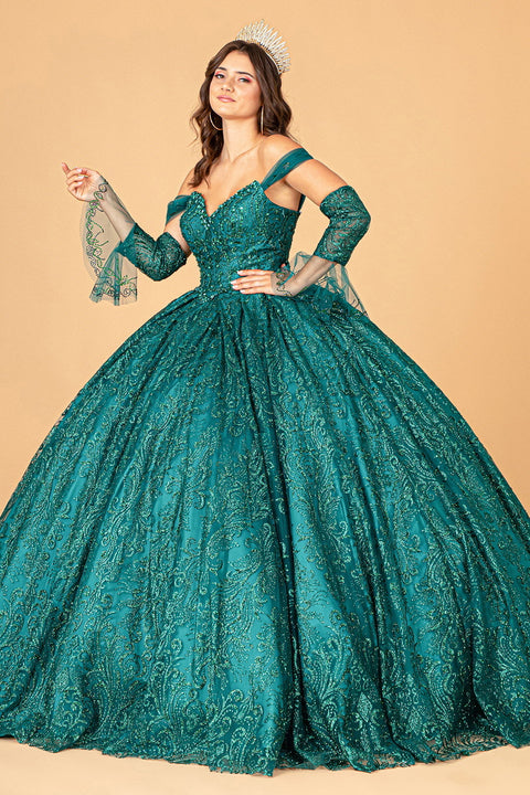 Gown with Embellished Off Shoulder by Elizabeth K GL3073