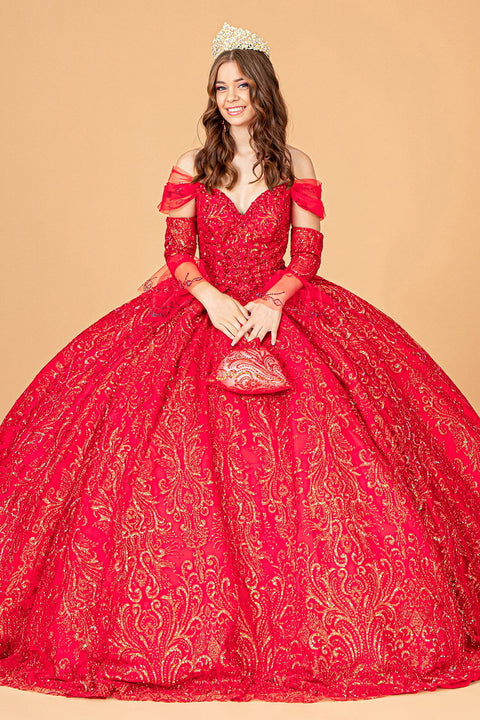 Gown with Embellished Off Shoulder by Elizabeth K GL3073