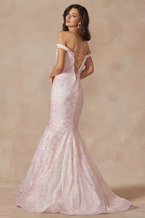 Juliet 2412's Mermaid Dress with Off-Shoulder Embellishments