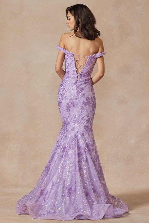 Juliet 2412's Mermaid Dress with Off-Shoulder Embellishments
