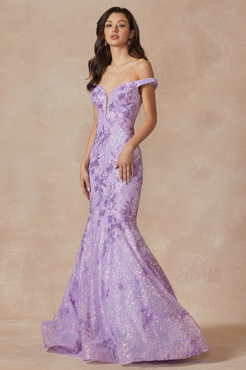 Juliet 2412's Mermaid Dress with Off-Shoulder Embellishments