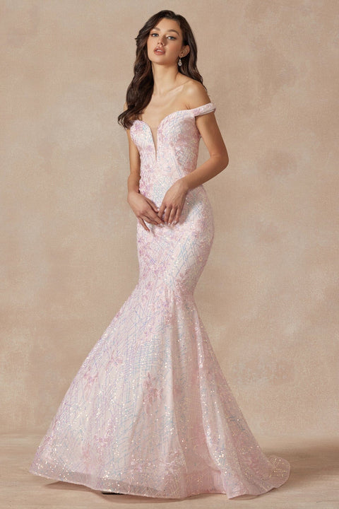 Juliet 2412's Mermaid Dress with Off-Shoulder Embellishments