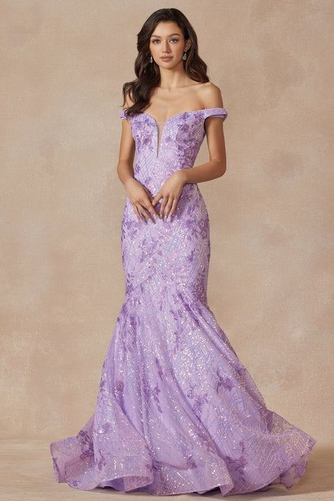 Juliet 2412's Mermaid Dress with Off-Shoulder Embellishments